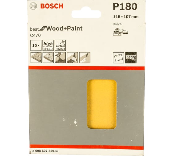 Шлифлист по дереву 10 шт. 115х107 мм К180 Bosch 2.608.607.459 1