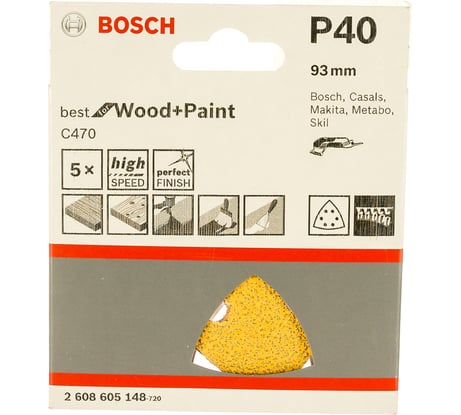 Шлифлист по дереву (93 мм; К40; 5 шт.) Bosch 2.608.605.148