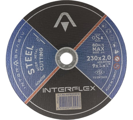 Круг отрезной по нержавеющей стали Inox 180х2х22.23 мм Interflex 4687202817979