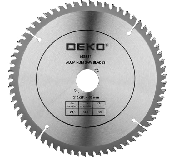 Диск пильный по алюминию MSB64 210x25.4-30 мм, 64T DEKO 063-4350