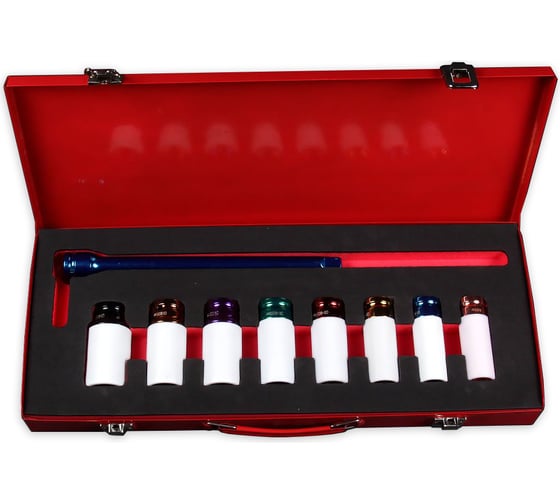Набор ударных головок для литых дисков 9 предметов, 1/2"DR, 15-27 мм, ящик металл красный Dreamcar DC-000-0694149 1