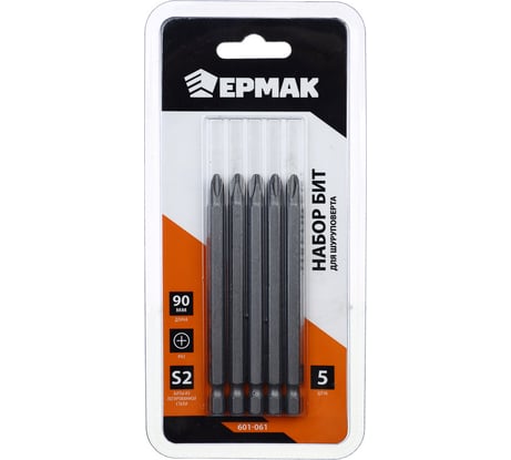 Биты PH2, 90 мм, удлиненные, 5 шт для шуруповерта ЕРМАК 601-061