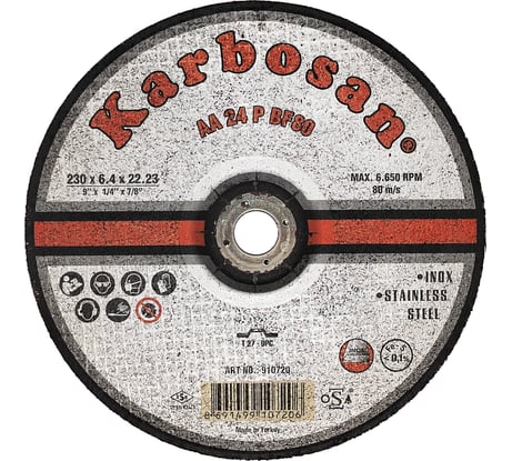 Диск шлифовальный по металлу по нержавеющей стали 230x6.4x22 мм Karbosan KAR-910720