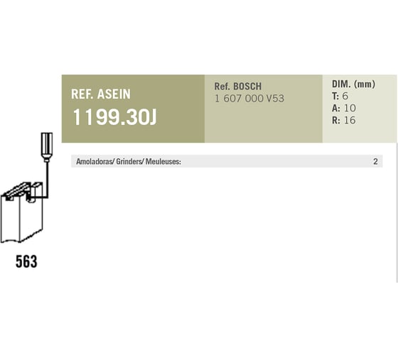 Комплект графитовых щеток 2 шт аналог BOSCH OEM 1607000V53/AS Asein 1199.30J
