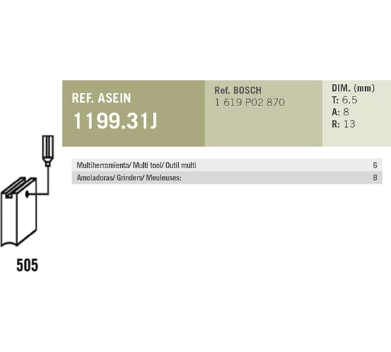 Комплект графитовых щеток 2 шт аналог BOSCH OEM 1619P02870/AS Asein 1199.31J
