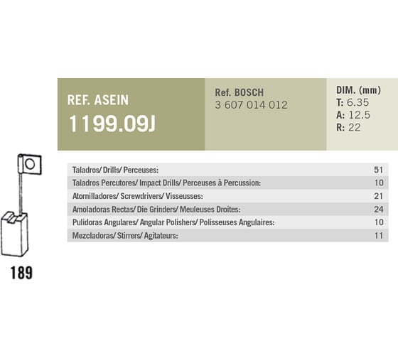 Комплект графитовых щеток 2 шт аналог BOSCH OEM 3607014012/AS Asein 1199.09J