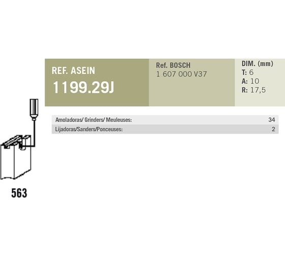 Комплект графитовых щеток 2 шт аналог BOSCH OEM 1607000V37/AS Asein 1199.29J