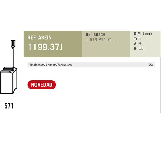 Комплект графитовых щеток 2 шт аналог BOSCH OEM 1619P11715/AS Asein 1199.37J