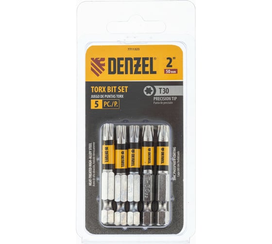 Набор бит T30, 50 мм, 5 шт Denzel 7711323