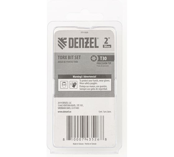 Набор бит T30, 50 мм, 5 шт Denzel 7711323
