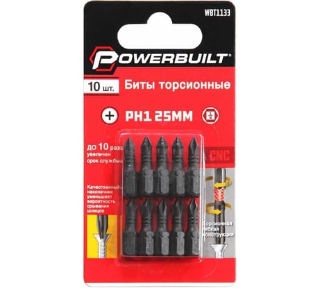 Биты торсионные powerbuilt PH1, 25 мм, 10 шт TORGWIN WBT1133