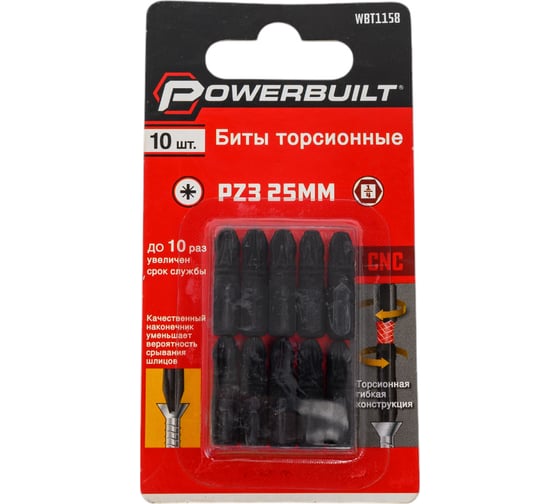 Биты торсионные powerbuilt PZ3, 25 мм, 10 шт TORGWIN WBT1158 1