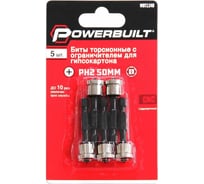 Биты торсионные с ограничителем для гипсокартона Powerbuilt PH2, 50 мм, 5 шт TORGWIN WBT1140