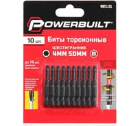 Биты торсионные Powerbuilt HEX4, 50 мм, 10 шт TORGWIN WBT1131