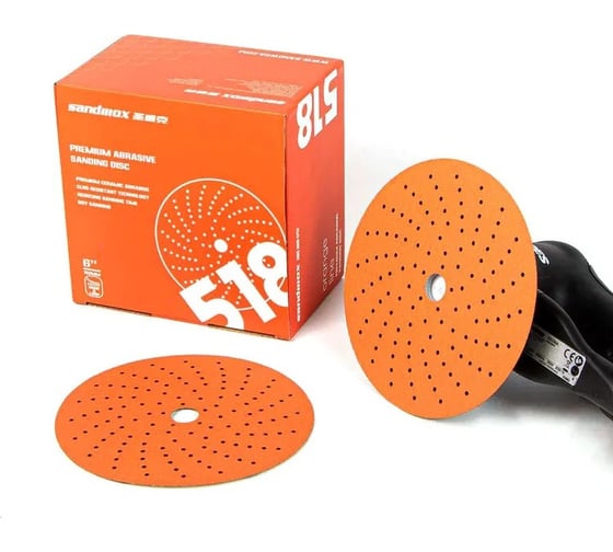 Диск шлифовальный на бумажной основе 518 Orange Ceramic Multi holes (50 шт; 150 мм; Р320) SANDWOX 518.150.320.LC