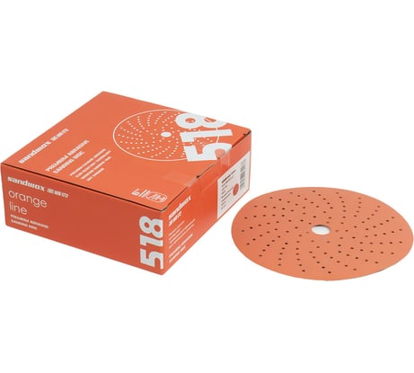 Диск шлифовальный на бумажной основе 518 Orange Ceramic Multi holes Р120 (50 шт; 150 мм) SANDWOX 518.150.120.LC