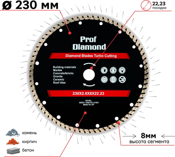 Диск алмазный турбо Prof Diamond 230x2.6x8х22.2 мм TGS TORGWIN S24551