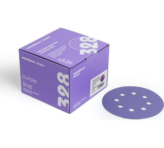 Диск шлифовальный на пленочной основе 328 Purple Zirconia 125 мм, 8 отверстий, Р40, 50 шт SANDWOX 328.125.040.08
