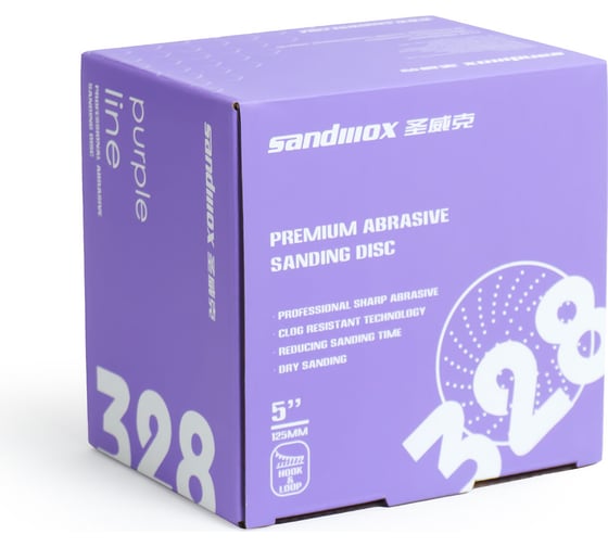 Диск шлифовальный на пленочной основе 328 Purple Zirconia 125 мм, 8 отверстий, Р1000, 100 шт SANDWOX 328.125.1000.08