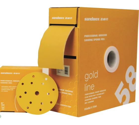 Диск шлифовальный на бумажной основе 58 Gold ALO 125 мм, 8 отверстий, Р180, 100 шт SANDWOX 58.125.180.08