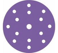 Диск шлифовальный на пленочной основе 328 Purple Zirconia 150 мм, 15 отверстий, Р40, 50 шт SANDWOX 328.150.040.15