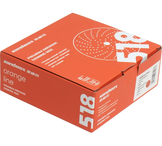 Диск шлифовальный на бумажной основе 518 Orange Ceramic Р600, 125 мм, 8 отверстий, 50 шт SANDWOX 518.125.600.08