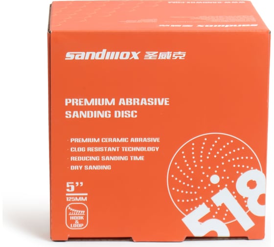 Диск шлифовальный на бумажной основе 518 Orange Ceramic Р400, 125 мм, 8 отверстий, 50 шт SANDWOX 518.125.400.08