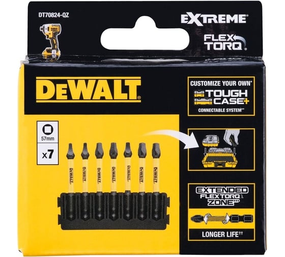 Биты FLEXTORQ SQ1, SQ2, SQ3, 57 мм, 7 шт Dewalt DT70824-QZ