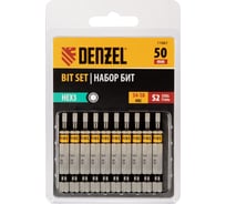 Набор бит HEX3, 50 мм, сталь S2, шестигранный профиль, 10 шт Denzel 11661
