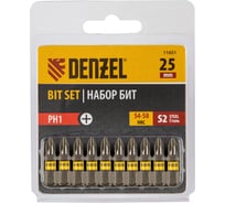 Набор бит PH1, 25 мм, сталь S2, шестигранный профиль, 10 шт Denzel 11651