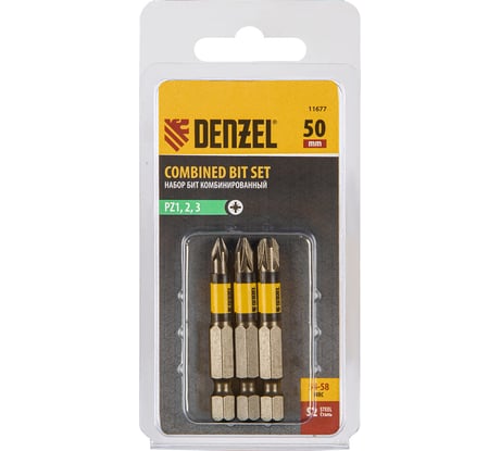 Набор бит комбинированный 3 шт, PZ1, PZ2, PZ3, 50 мм, сталь S2 11677