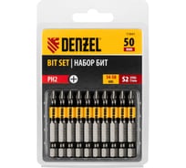 Набор бит PH2, 50 мм, сталь S2, круглый профиль, 10 шт Denzel 11641