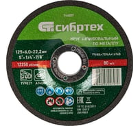 Круг шлифовальный по металлу 125x6x22.2 мм СИБРТЕХ 744007