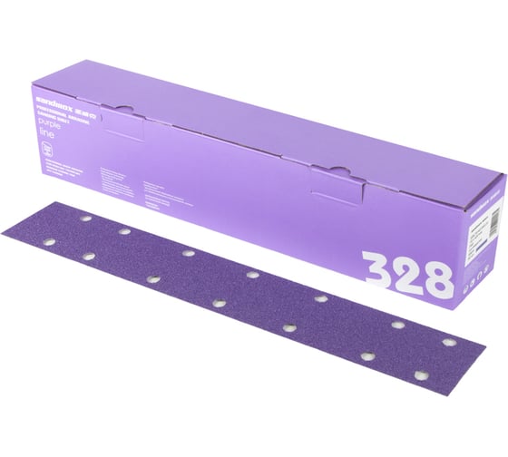 Полоски шлифовальные на пленочной основе 328 Purple Zirconia (70х420 мм, Р240, 14 отверстий, 100 шт) SANDWOX 328.70.42.240.14