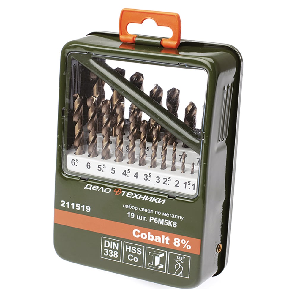 Набор сверл (19 шт; 1-10 мм; Cobalt 8) по металлу Дело Техники 211519 ...