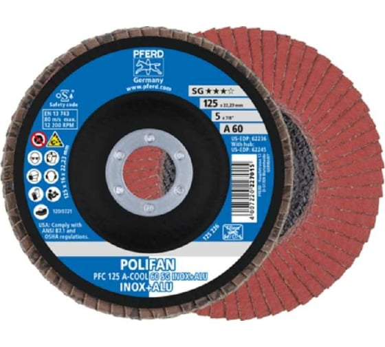 Круг шлифовальный лепестковый PFC 125 A-COOL 60 SG INOX+ALU PFERD 67756125 1