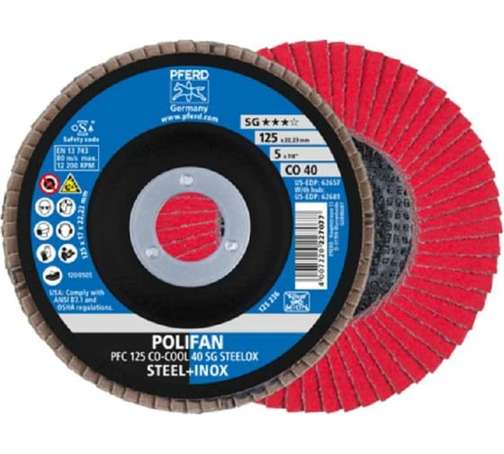 Круг шлифовальный лепестковый PFC 125 CO-COOL 40 SG STEELOX PFERD 67760425 1