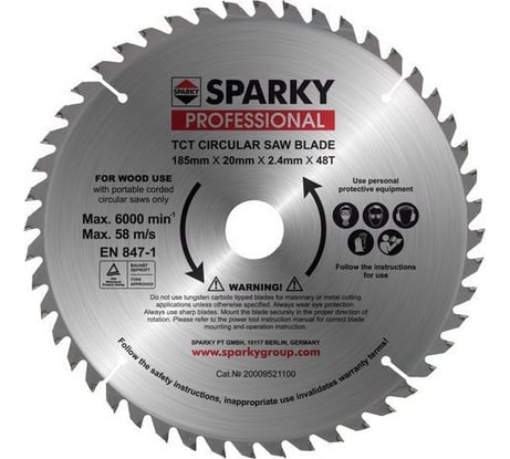 Диск пильный (185х20 мм; T48) по дереву Sparky 20009521100
