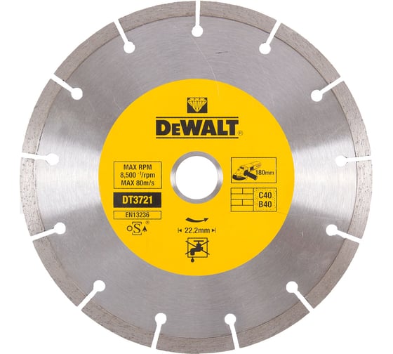 Диск алмазный отрезной (180х22.2 мм) для УШМ DEWALT DT 3721 1