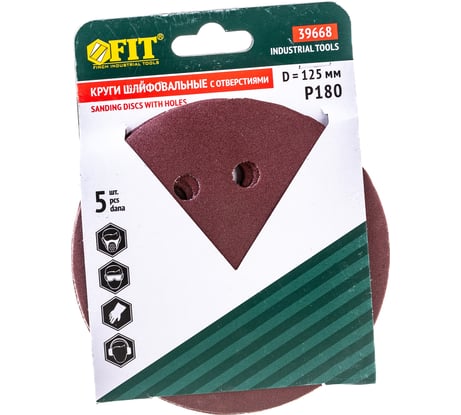 Круги шлифовальные 5 шт. (125 мм; Р180; 8 отверстий) FIT IT 39668