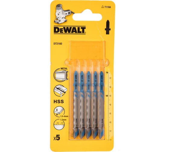 Пилки по металлу для лобзика 5 шт. (52/76 мм; шаг 1.2 мм; HSS) DEWALT DT 2160