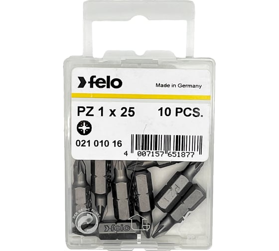 Бита крестовая серия Industrial 10 шт, PZ1, 25 мм, в пластиковом боксе Felo 02101016