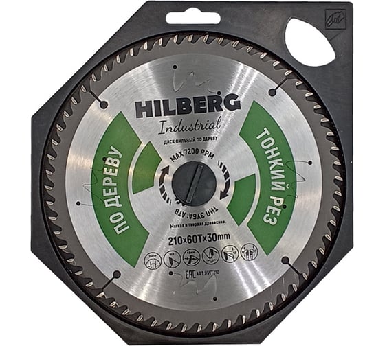 Диск пильный по дереву Industrial 210х30 мм, 60Т, тонкий рез Hilberg HWT212