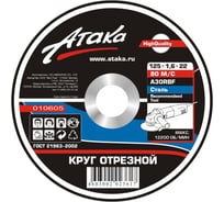 Круг отрезной (125х1.6х22.2 мм) по металлу АТАКА 1459010