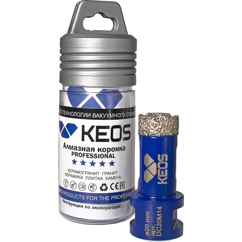 Коронка алмазная по керамограниту PRO 20 мм, M14 KEOS DC20M14 ...