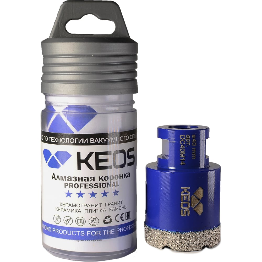 Коронка алмазная по керамограниту PRO 40 мм, M14 KEOS DC40M14 ...