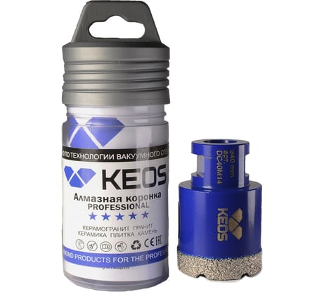 Коронка алмазная по керамограниту PRO 40 мм, M14 KEOS DC40M14