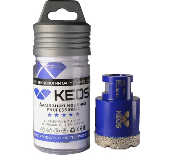 Коронка алмазная по керамограниту PRO 40 мм, M14 KEOS DC40M14