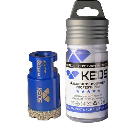 Коронка алмазная по керамограниту PRO 32 мм, M14 KEOS DC32M14