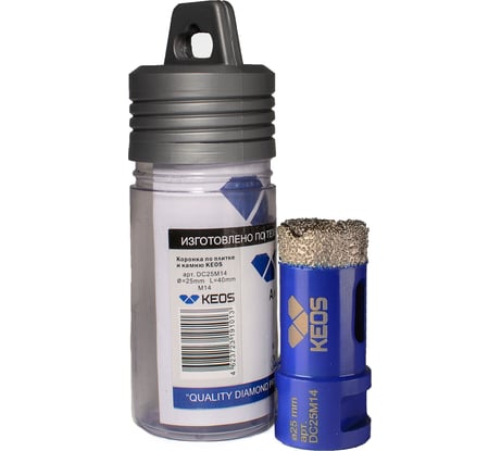 Коронка алмазная по керамограниту PRO 25 мм, M14 KEOS DC25M14